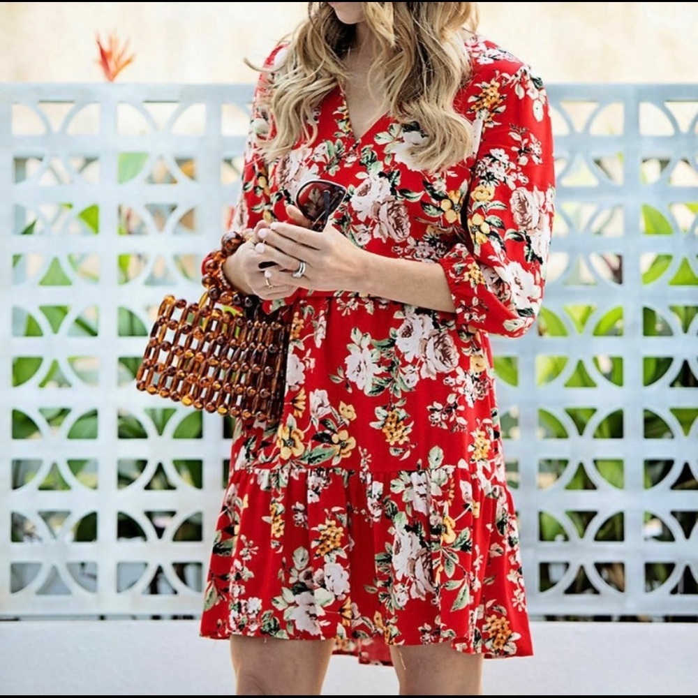 Gibson Red Paloma Faux Wrap Dress, Size Small